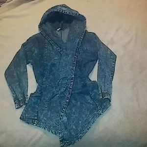 97% cotton 3% spandex denim style hooded coat